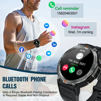 Reloj inteligente Bluetooth de diseño robusto (pantalla de 1,45") con correa deportiva de poliuretano negro