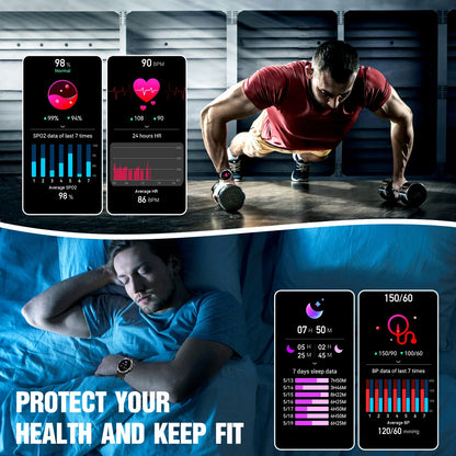 Reloj inteligente Bluetooth de diseño robusto (pantalla de 1,45") con correa deportiva de poliuretano negro