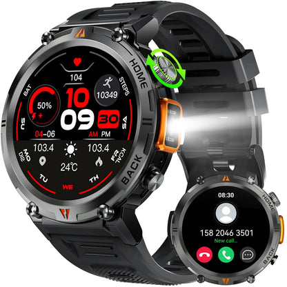 Reloj inteligente Bluetooth de diseño robusto (pantalla de 1,45") con correa deportiva de poliuretano negro